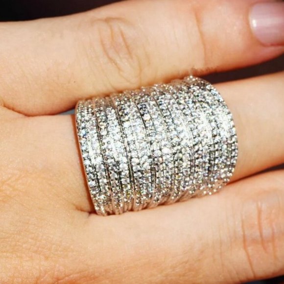 NEW 6.8 CT Silver Round Diamond Multi Layer Ring - Picture 4 of 4